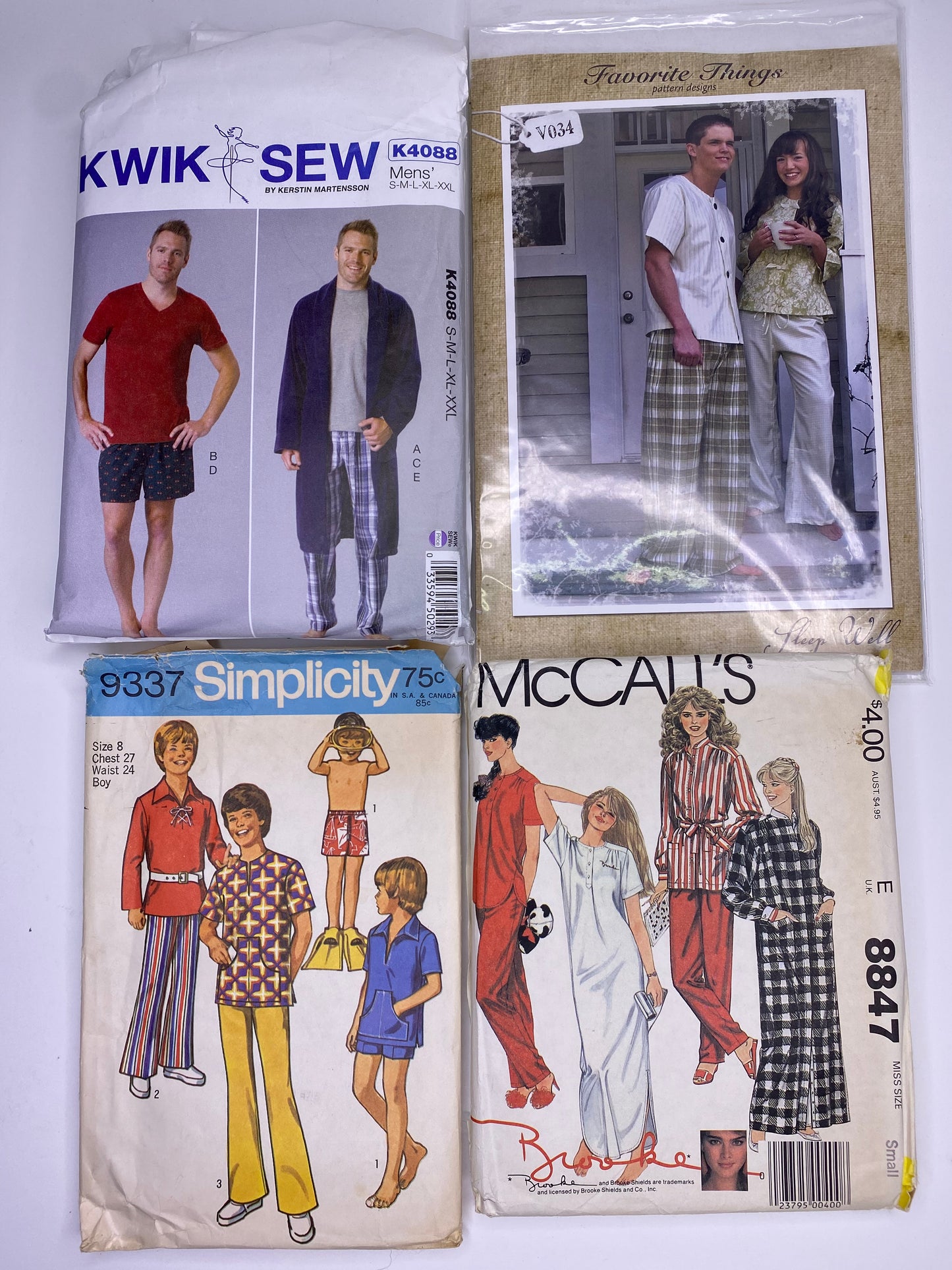 Kwik Sew K4088 Men's Robe Sewing Pattern, Favorite Things V034 His & Hers Pajama Pants, Simplicity 9337 Boy's Pants and Shorts, McCall's 8847 Sewing Pattern PK059