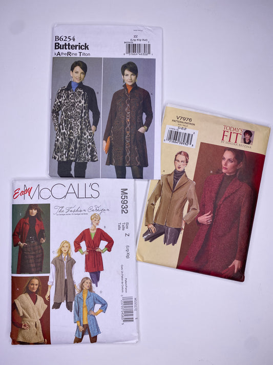 Butterick 6254 Coat Sewing Pattern, McCall's 5932, Vogue 7976 Sewing Pattern PK092