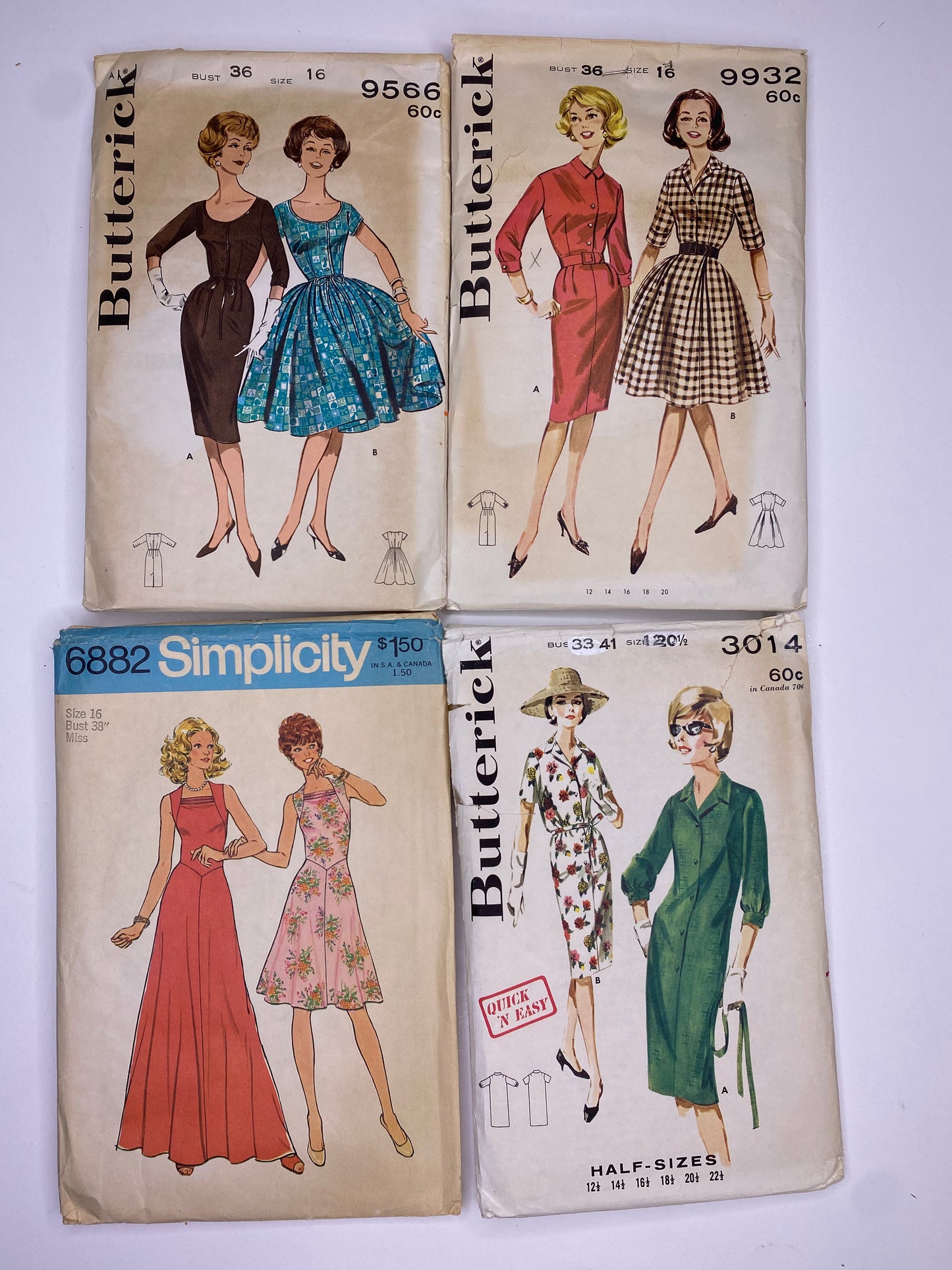 Vintage Butterick 9566 Dress Sewing Pattern , Butterick 9932 Dress Sewing Pattern , Simplicity 6882 Dress Sewing Pattern, Butterick 3014 Dress Sewing Pattern  Sewing Pattern PK139