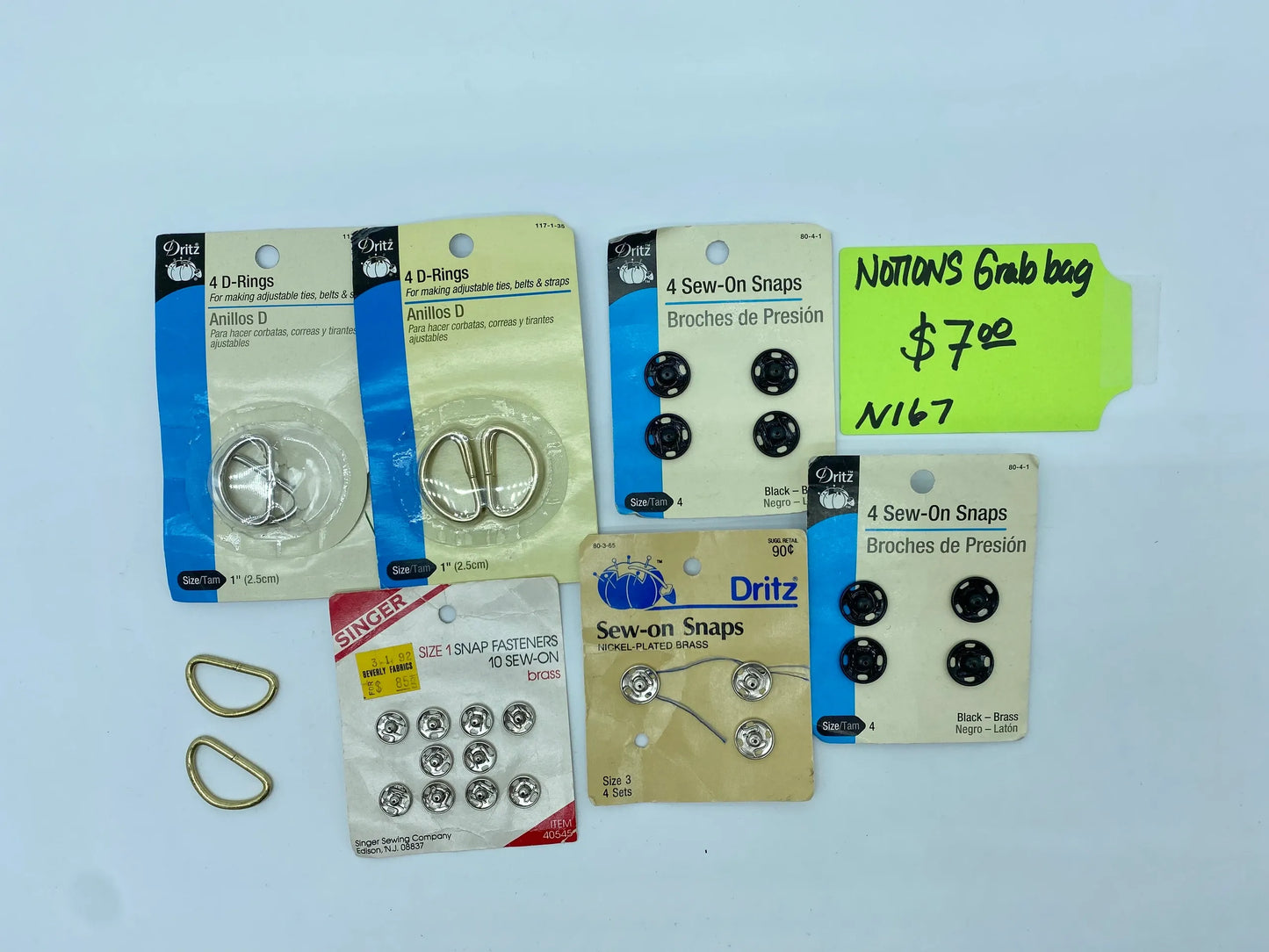 Grab Bag Sewing Notions, D-Rings, Snaps, Sewing Supplies, Clothes Making Supplies